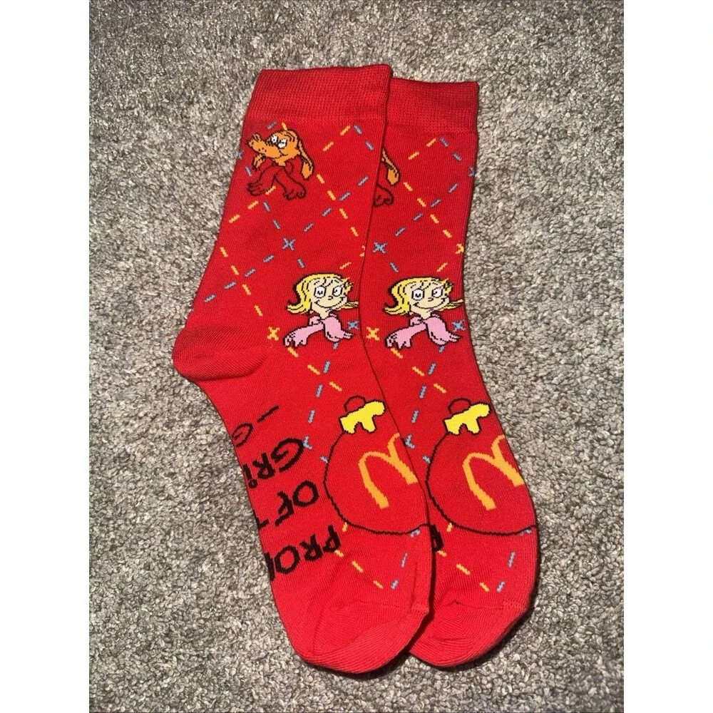 2 Pair 2025 McDONALD'S Grinch Socks Red And Teal Christmas Adult Happy Meal